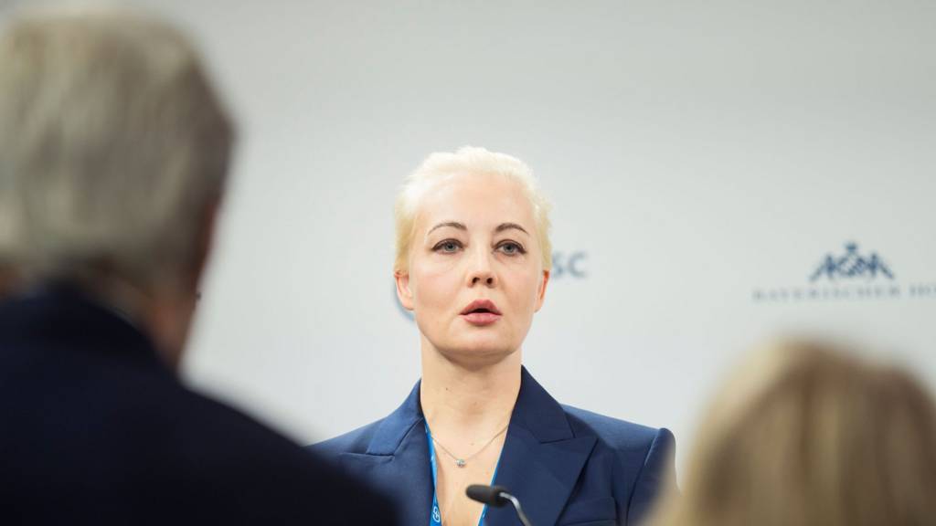 Yulia Navalnaya speaking at the Munich Security Conference