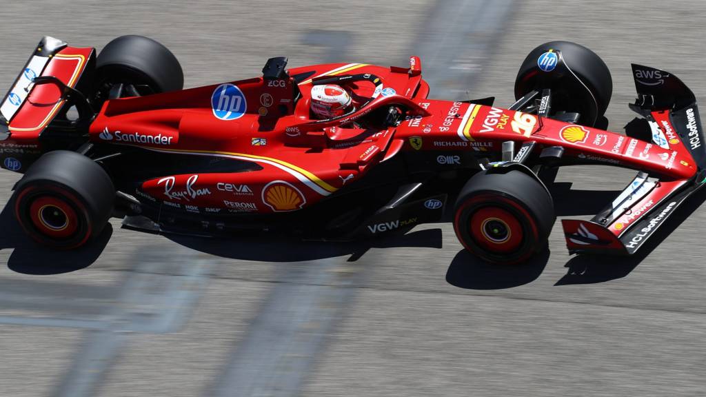 Ferrari's Charles Leclerc in first practice at Imola