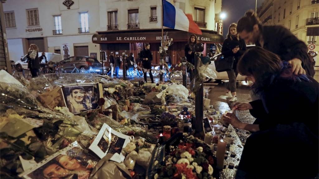 Candles near the site of last Friday's attack at Le Carillon cafe in Paris. 19, November 2015