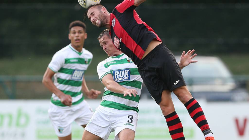 The New Saints Chris Marriott and Lincoln Red Imps Falu Aranda