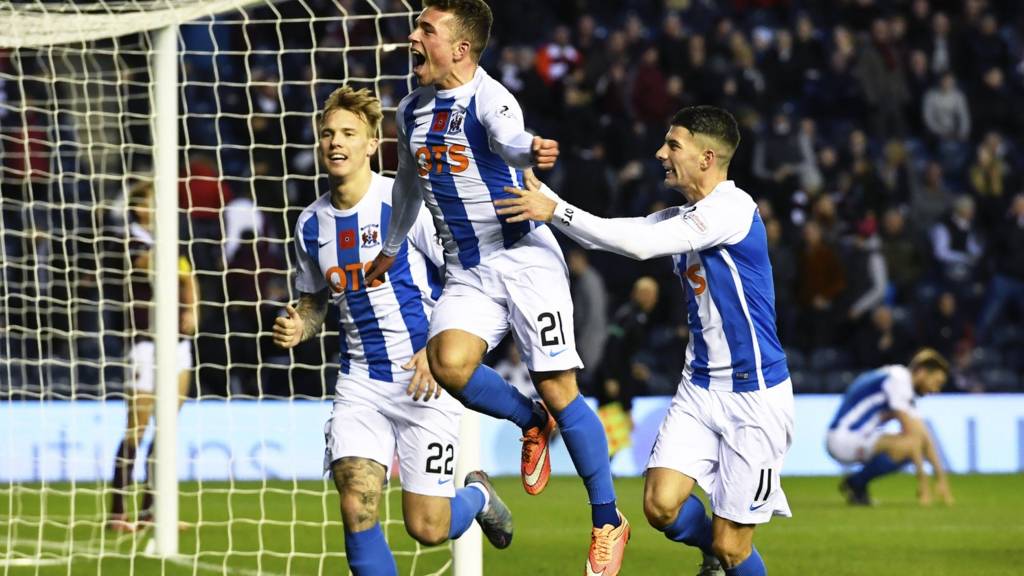 Kilmarnock's Adam Frizzell (centre) celebrates his winner