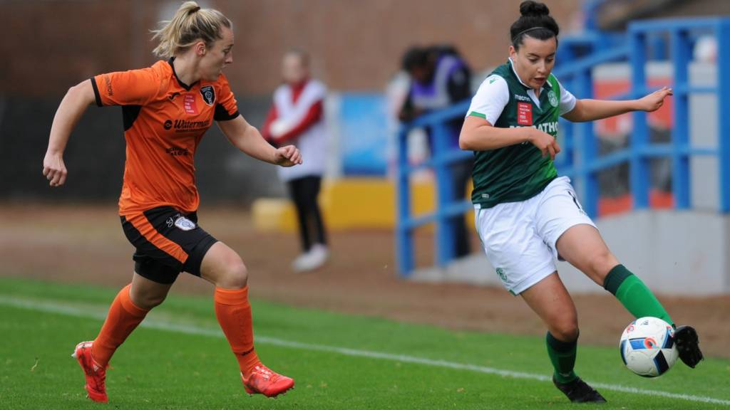 Glasgow City's Megan Foley and Hibernian Ladies' Amy Gallacher