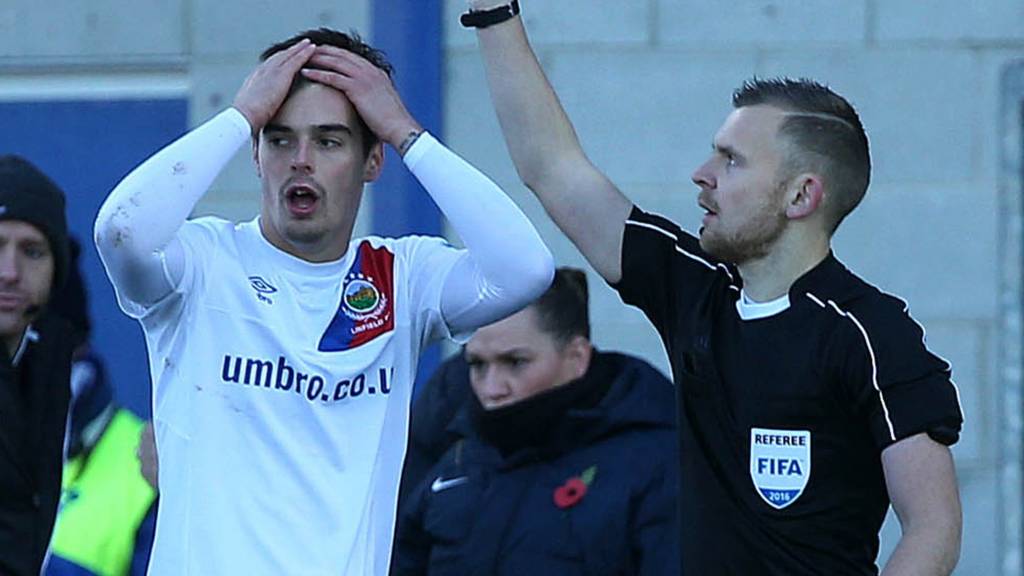 Linfield's Matthew Clarke is sent-off