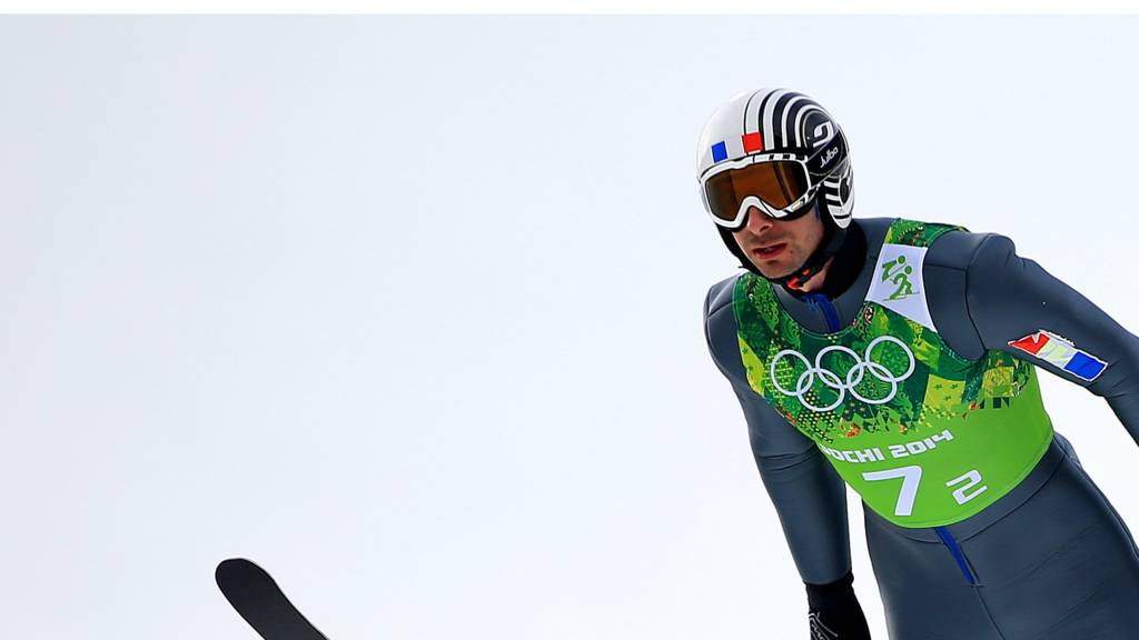 Sebastien Lacroix in the ski jumping part of the Nordic Combined