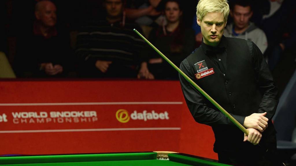 Neil Robertson eyes his next shot as Mark Selby sits in the foreground