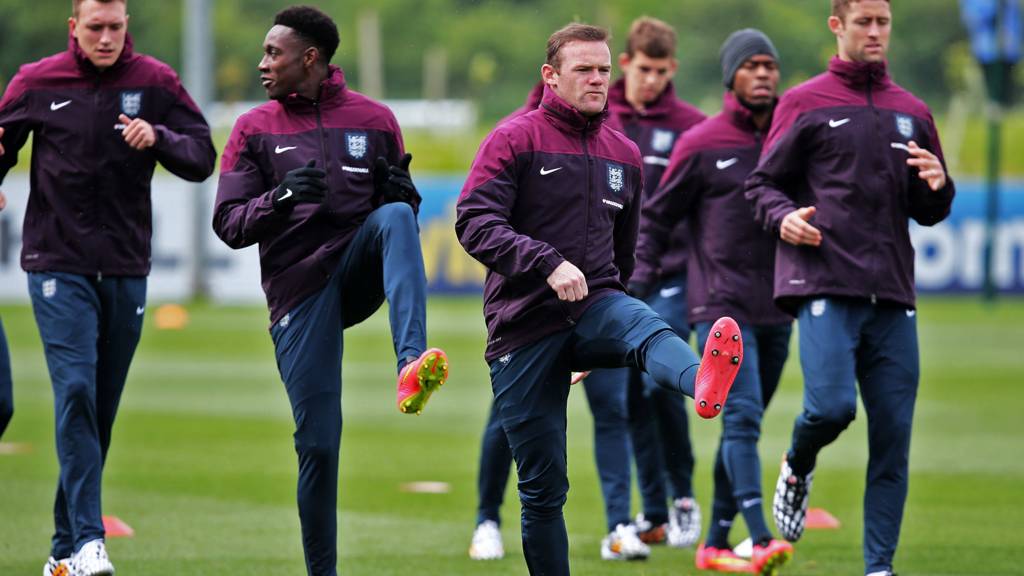 England stars Wayne Rooney, Danny Welbeck, Tim Cahill, Phil Jones and Daniel Sturridge train ahead of their match against Peru