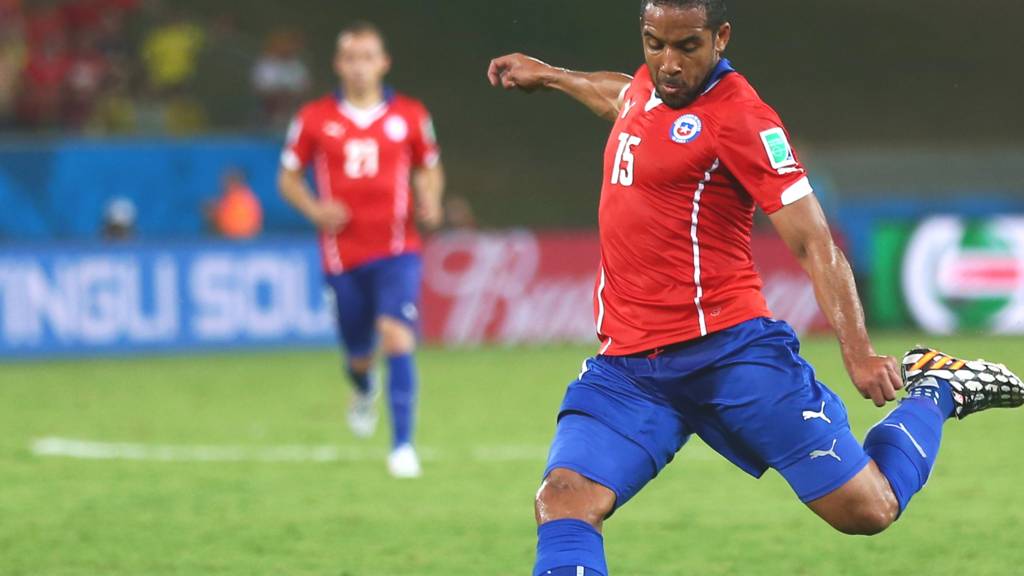 Wigan's Jean Beausejour scores for Chile to make it 3-1