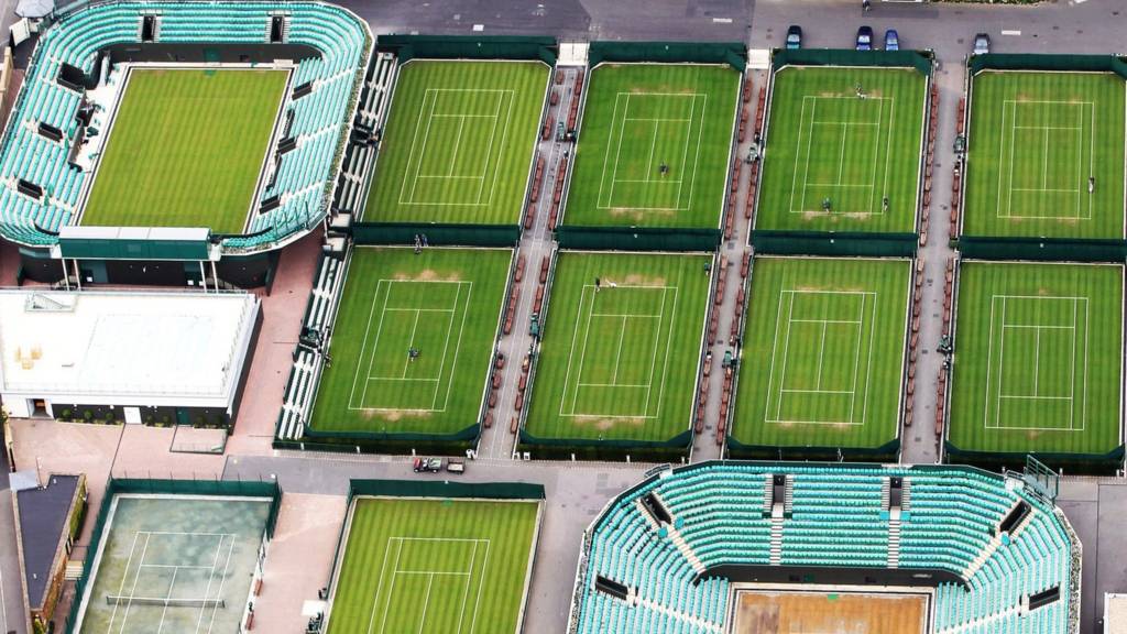 An aerial view of the grass courts at Wimbledon