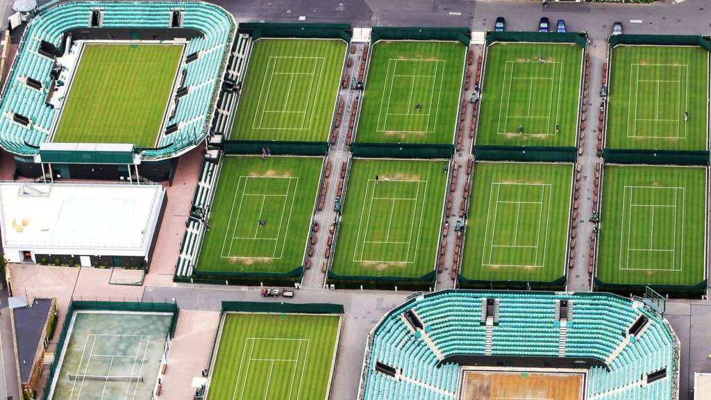 An aerial view of the grass courts at Wimbledon
