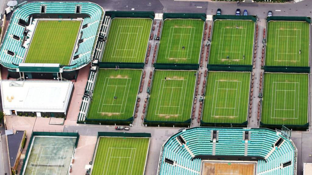 An aerial view of the grass courts at Wimbledon
