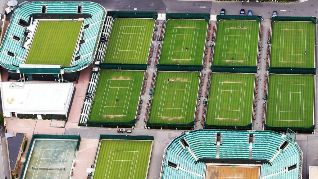 An aerial view of the grass courts at Wimbledon