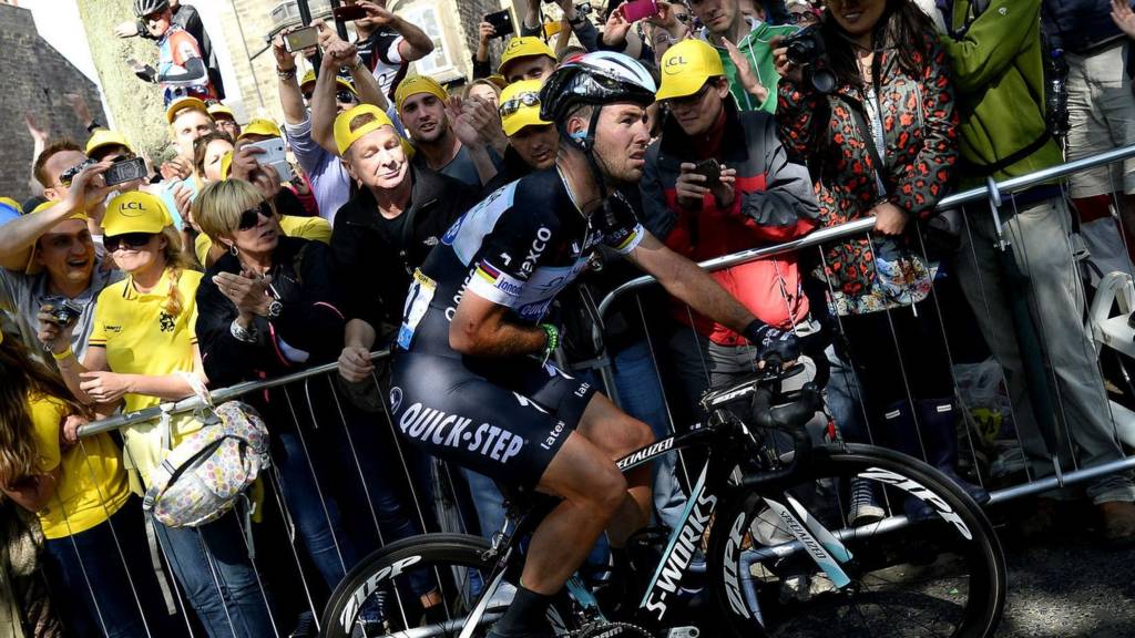 Mark Cavendish after his crash on the first day of the Tour de France 2014