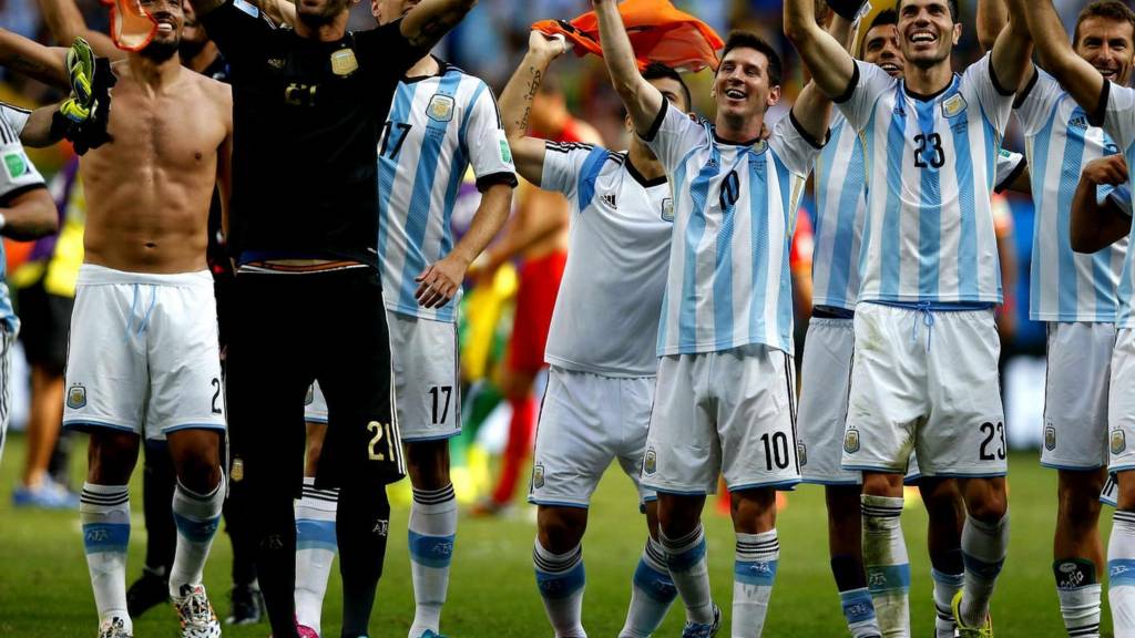 Lionel Messi celebrates Argentina's quarter-final win