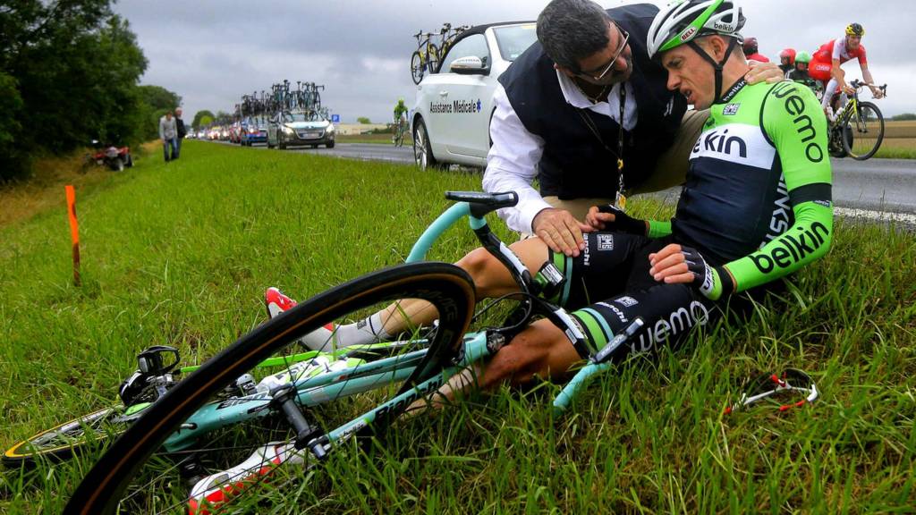 Dutch rider Stef Clement after his crash on stage seven of the Tour de France