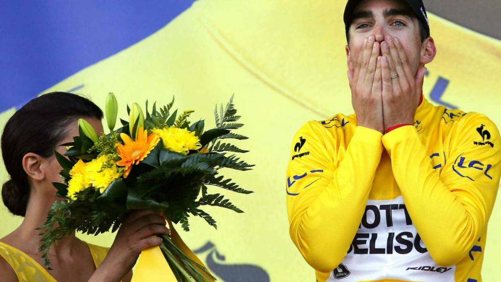Tony Gallopin takes the yellow jersey on stage nine of the Tour de France