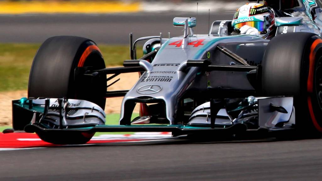 Lewis Hamilton racing in a Mercedes F1 car