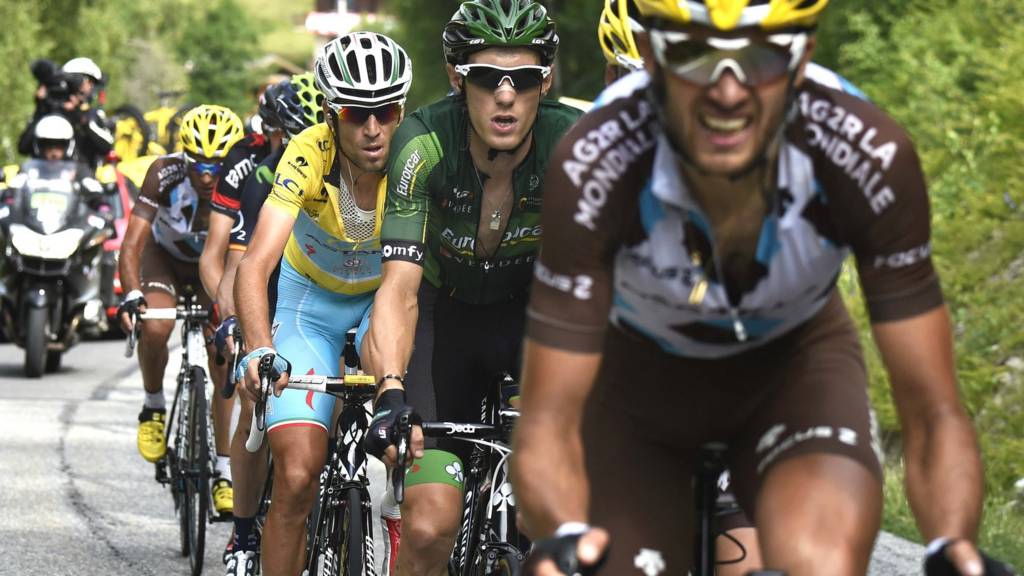 Italy's Vincenzo Nibali and France's Pierre Rolland tackling a mountain stage of the 2014 Tour de France.