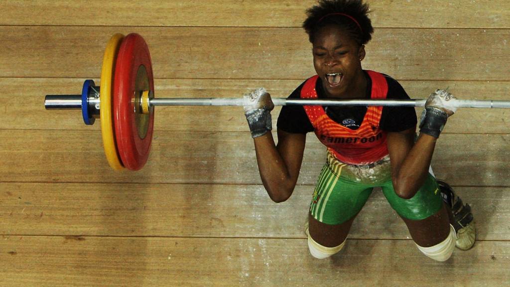 Cameroon's Marie Fegue competes at the Commonwealth Games