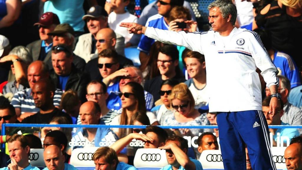 Jose Mourinho on the touchline organising his team