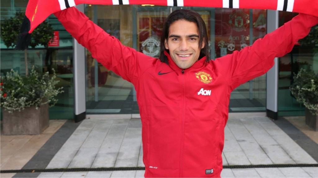 Radamel Falcao of Manchester United poses at the training complex
