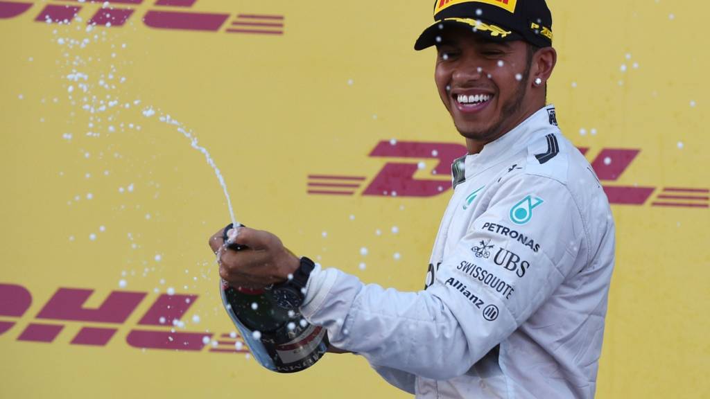 Lewis Hamilton on the podium