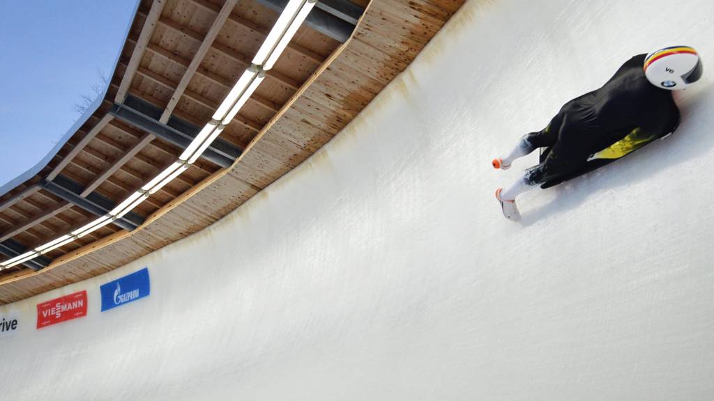 A skeleton competitor in training for the World Cup event in Konigssee