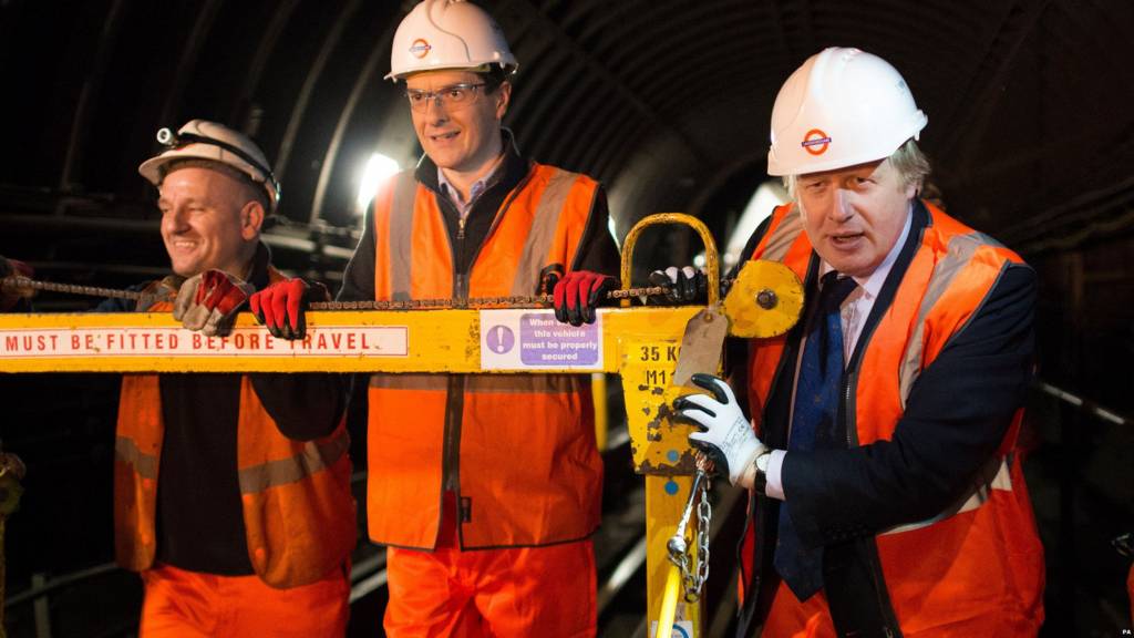 Boris Johnson, right, with George Osborne, centre