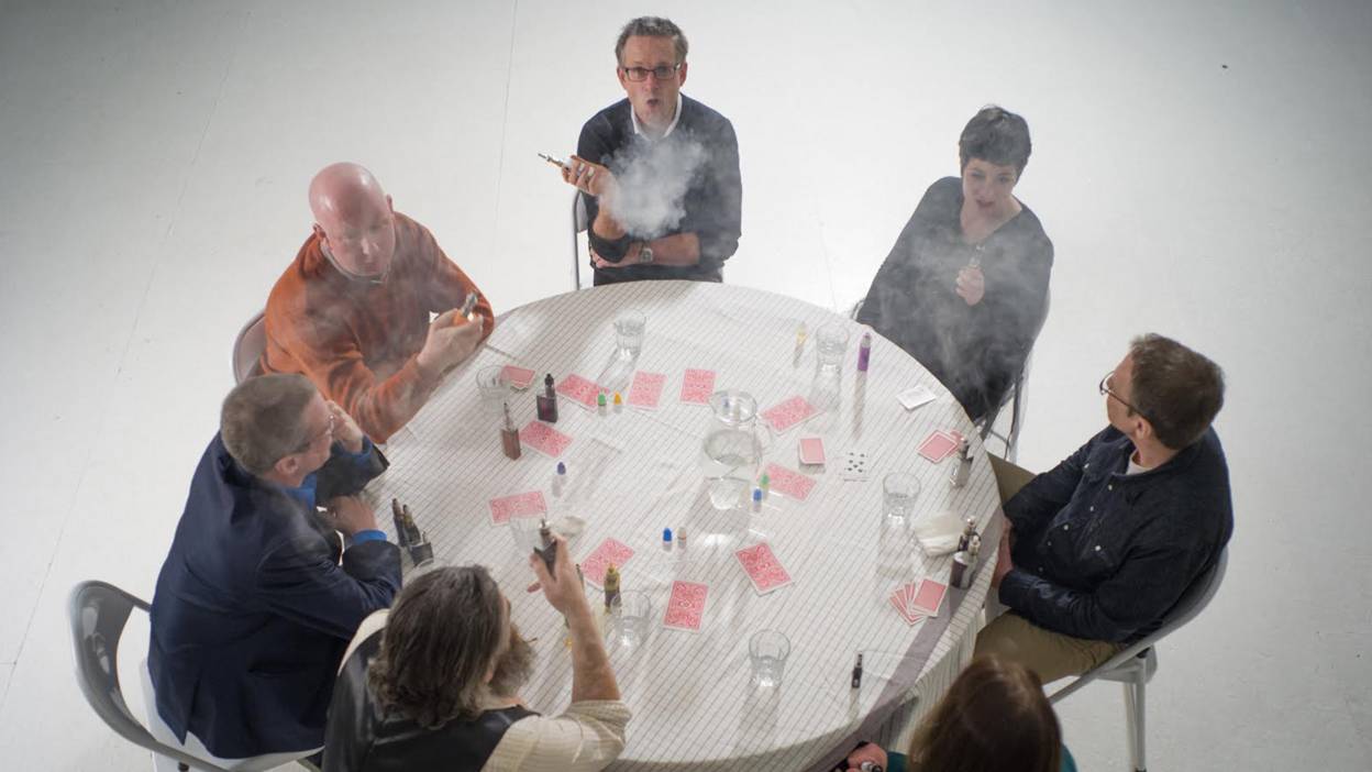 Michael Mosley and colleagues sitting round a table