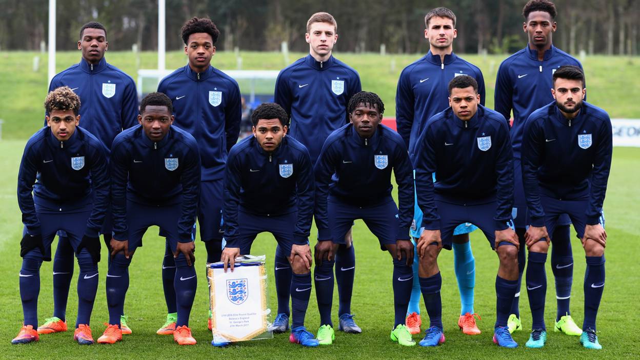 England Under-19s line up for their Euro qualifier against Belarus