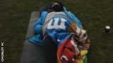 Chorley groundsman Ben Kay asleep on the pitch