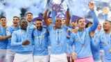 Manchester City lift the Premier League trophy