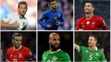 Harry Kane, Kylian Mbappe, Cristiano Ronaldo, Gareth Bale, David McGoldrick and Jonny Evans