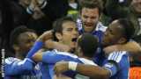 Chelsea celebrate a goal by Frank Lampard (centre) in the FA Cup semi-final against Tottenham