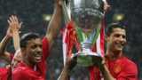 Nani and Ronaldo lift Champions League trophy