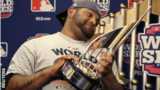 Pablo Sandoval with the World Series trophy