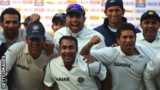 India's players celebrate after beating England in 2008-09