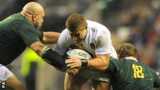 Tom Youngs breaks a tackle playing against South Africa
