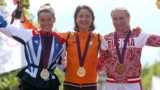 Lizzie Armitstead and Marianne Vos on the podium in London