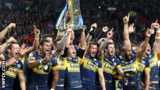 Leeds Rhinos celebrate their Grand Final victory against Warrington Wolves in October 2012