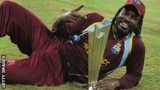 West Indies' Chris Gayle with the ICC World Twenty20 trophy in 2012
