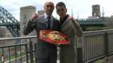 Stuart Hall (left) and Martin Ward (right) pose after their world title fight is announced
