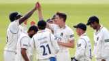 Warwickshire fast bowler Richard Jones celebrates one of his five wickets against Middlesex at Edgbaston