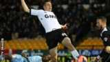 Port Vale striker Jordan Hugill, in FA Cup action against Plymouth Argyle, January 2014