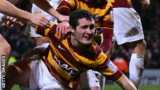 Carl McHugh celebrates scoring against Aston Villa in the League Cup