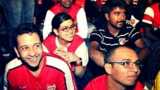 Arsenal fans in India - including Amreen Bhujwala (second left) - watch a Premier League match