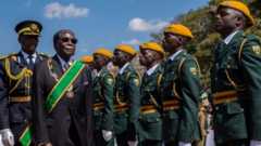 President Robert Mugabe inspecting troops in August 2017, Harare, Zimbabwe