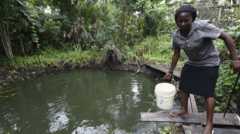 A woman fetching water in the Niger Delta, Nigeria