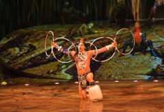 Canadian circus troop "Cirque du Soleil" performs in their acrobatic performance during the premiere of "Totem"