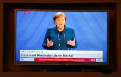 German Chancellor Angela Merkel is seen during news conference