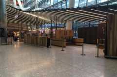 An empty Terminal 5 at Heathrow Airport, west London